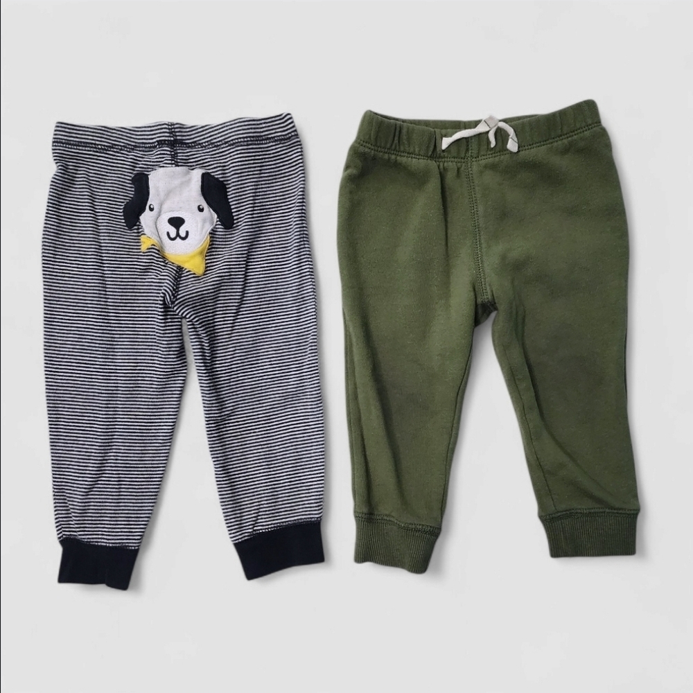🎉2-Piece Baby Boy Pants – Carter's Size 18M – Green & Striped with Puppy Patch